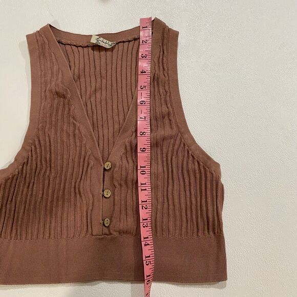 Free People Intimately Ribbed Knit Button Vest Tank Top Brown Size M - Picture 6 of 6